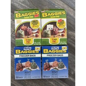 4 Vintage Hefty Baggies Freezer Bags w/twist Ties NOS 200 Bags Total‎ Sealed